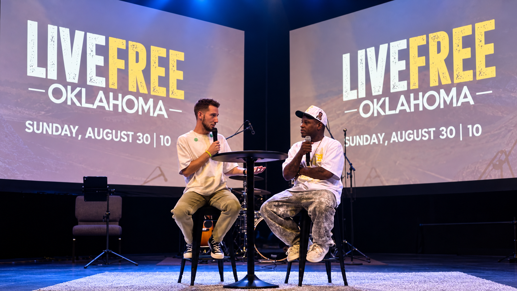 Jabee Williams discussing LIVE FREE Oklahoma during a service at The Well Church