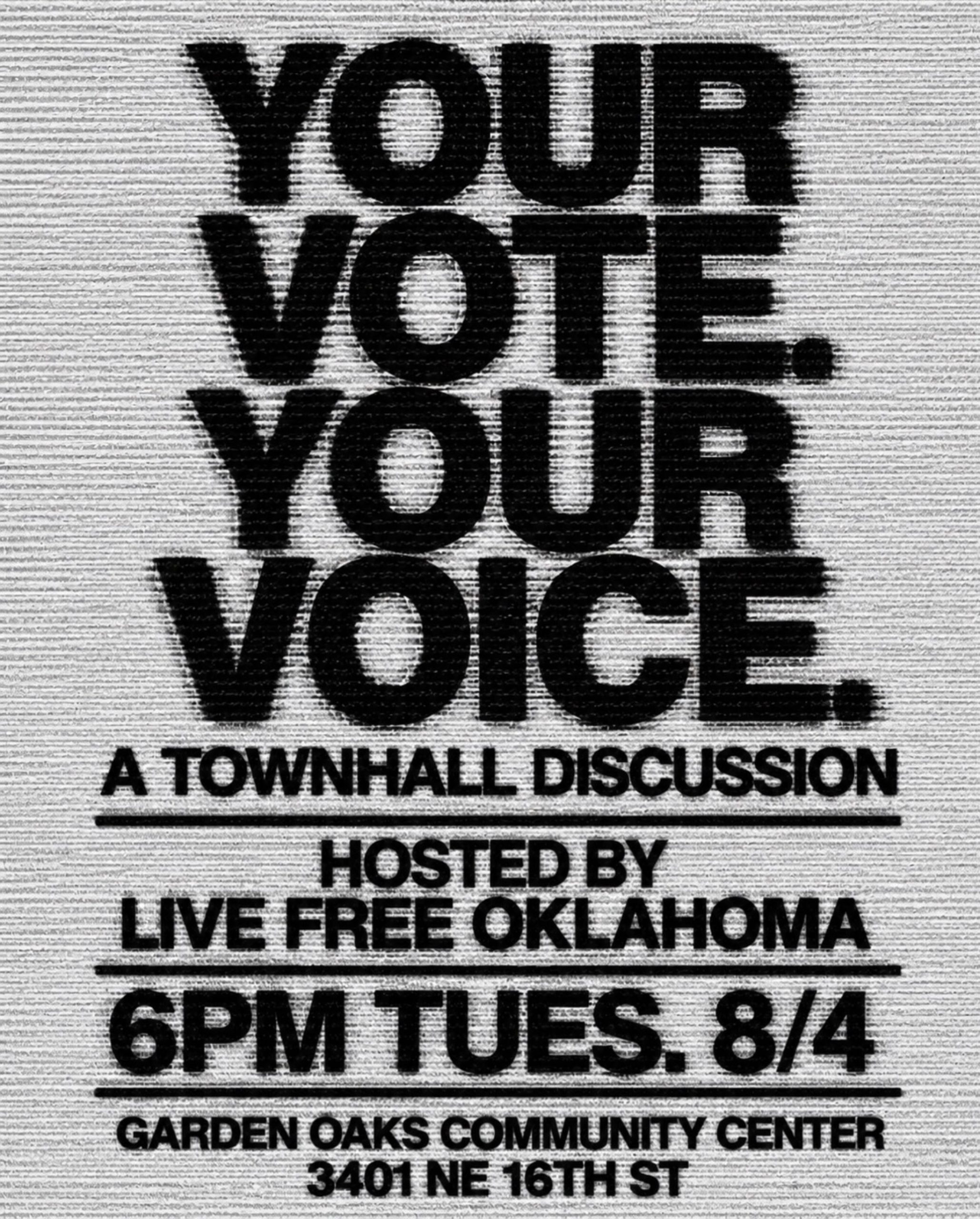 LIVE FREE Oklahoma community voting town hall announcement